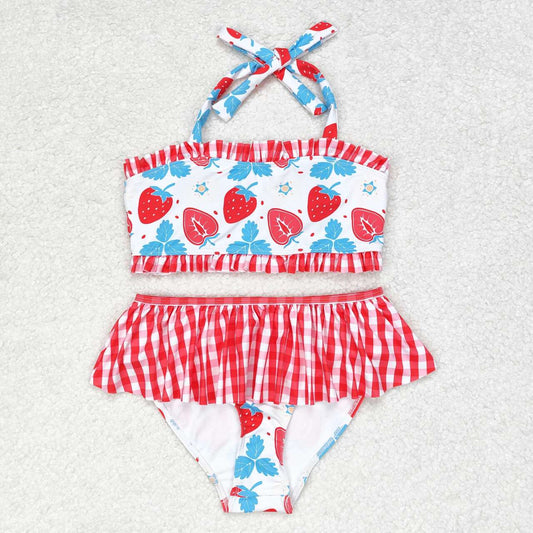 2pc pink strawberry Print printing Swimsuit