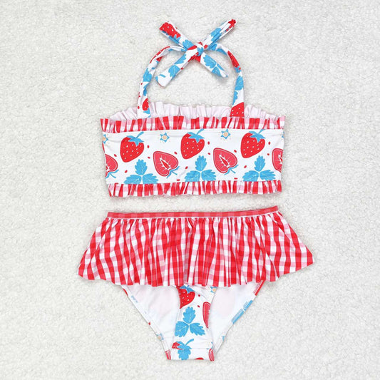 2pc pink strawberry Print printing Swimsuit