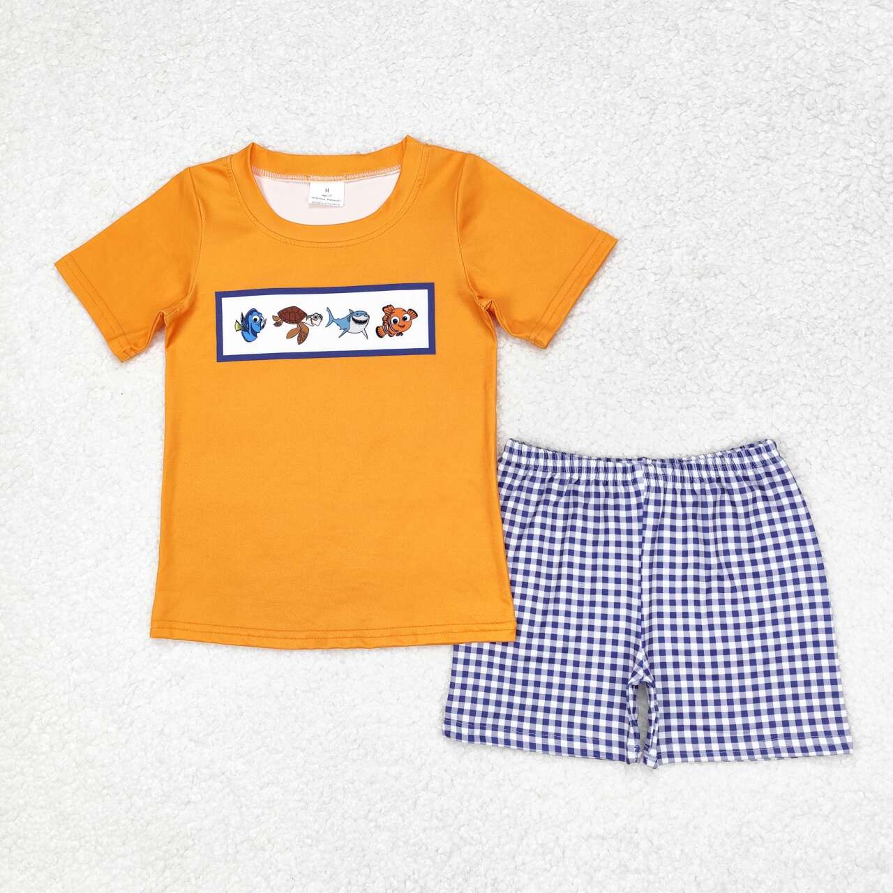 orange print short sleeve boy set