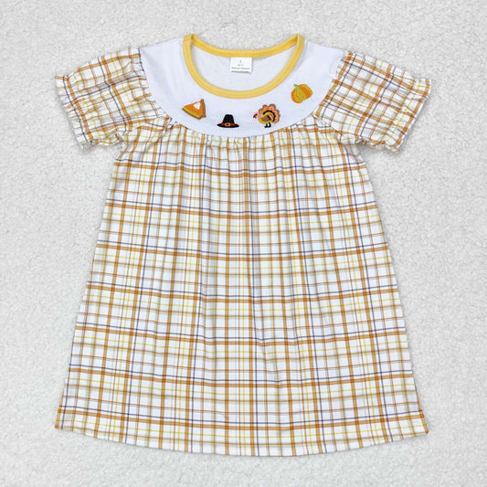 thanksgiving turkey embroidery plaid Girls dress