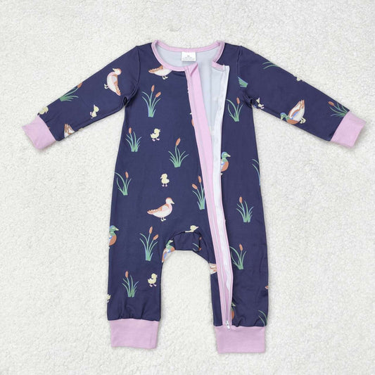 purple duck Print Short Sleeve With Zipper Baby Romper