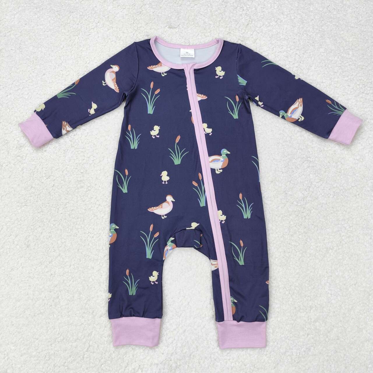 purple duck Print Short Sleeve With Zipper Baby Romper