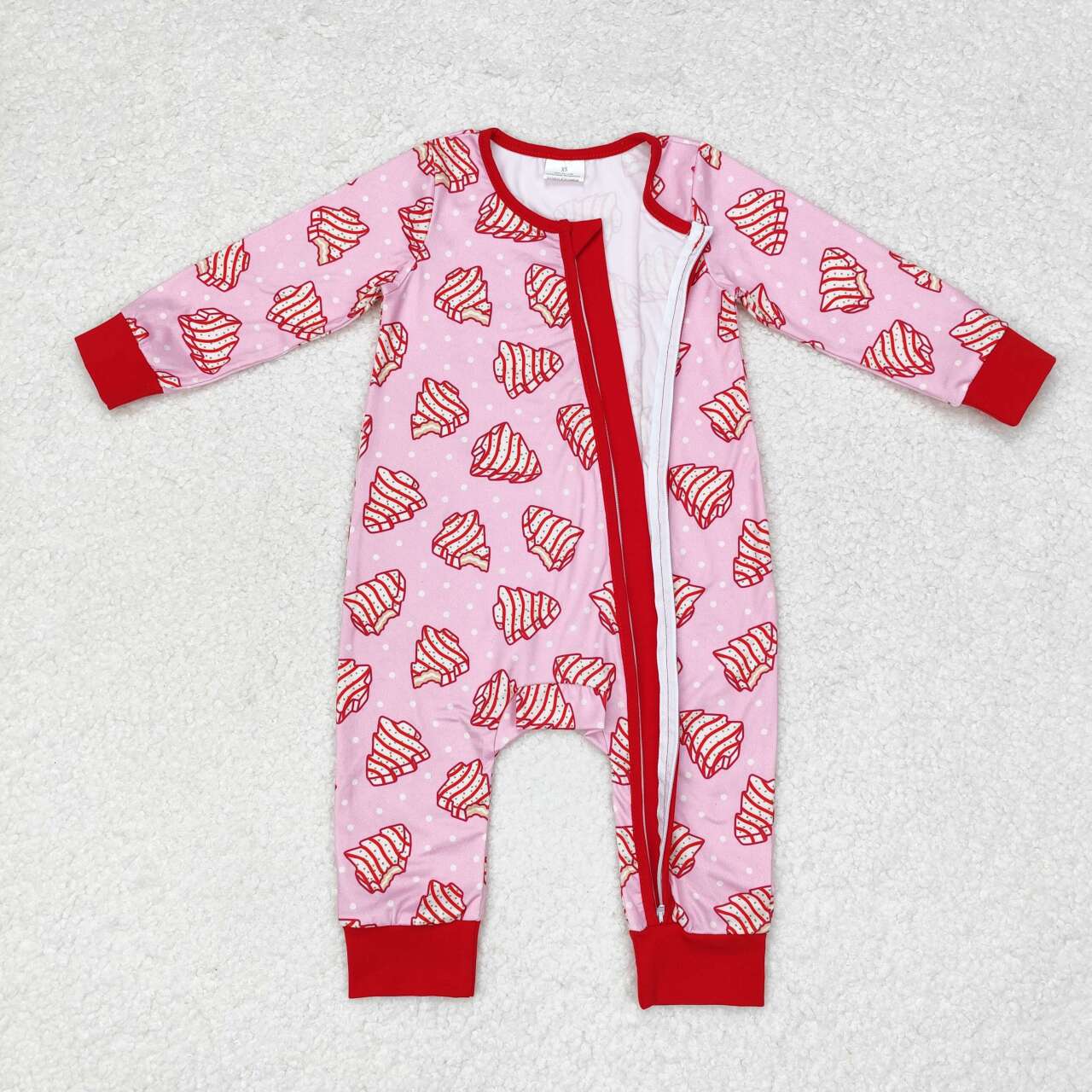 Christmas pink Cake Baby Romper With zipper