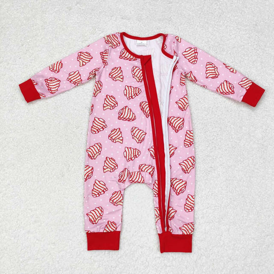 Christmas pink Cake Baby Romper With zipper