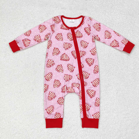 Christmas pink Cake Baby Romper With zipper