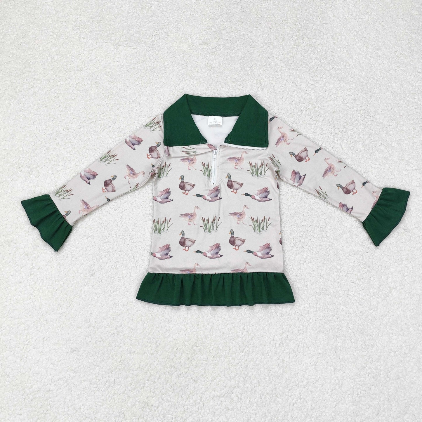 Duck Print Ruffle Long Sleeve With Zipper pullover