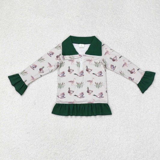 Duck Print Ruffle Long Sleeve With Zipper pullover