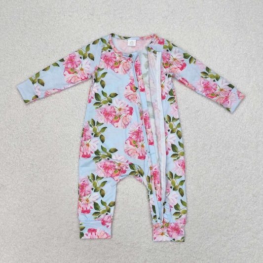 Blue floral Baby Romper With zipper