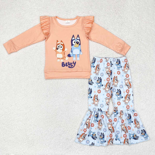 Orange Cartoon Bell Pants Girls Set