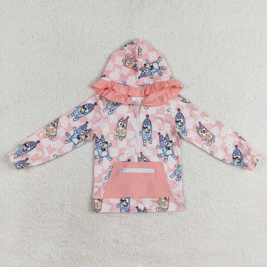 Pink Plaid Cartoon Dog print Coat