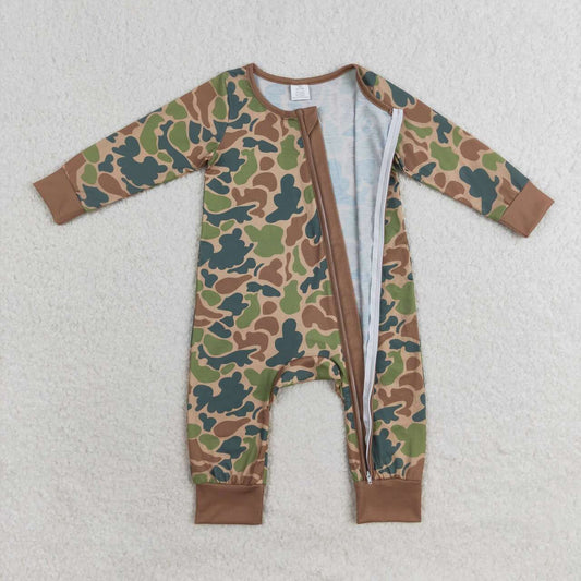 Green Camo Print Baby Romper With zipper