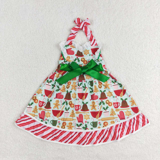 Christmas dress blue gingerbread Print short sleeve Dress