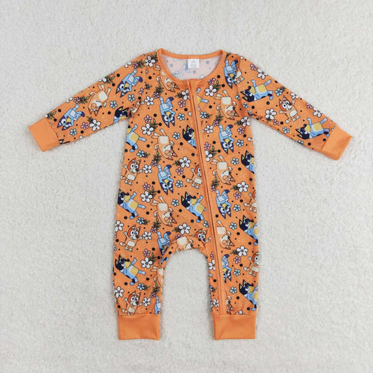 Halloween Orange Dog Baby Romper With zipper