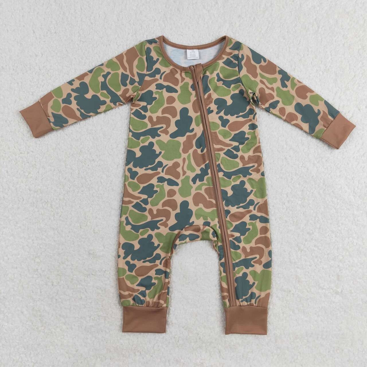 Green Camo Print Baby Romper With zipper