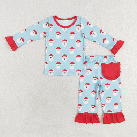 Christmas Blue Santa Long sleeve pajamas