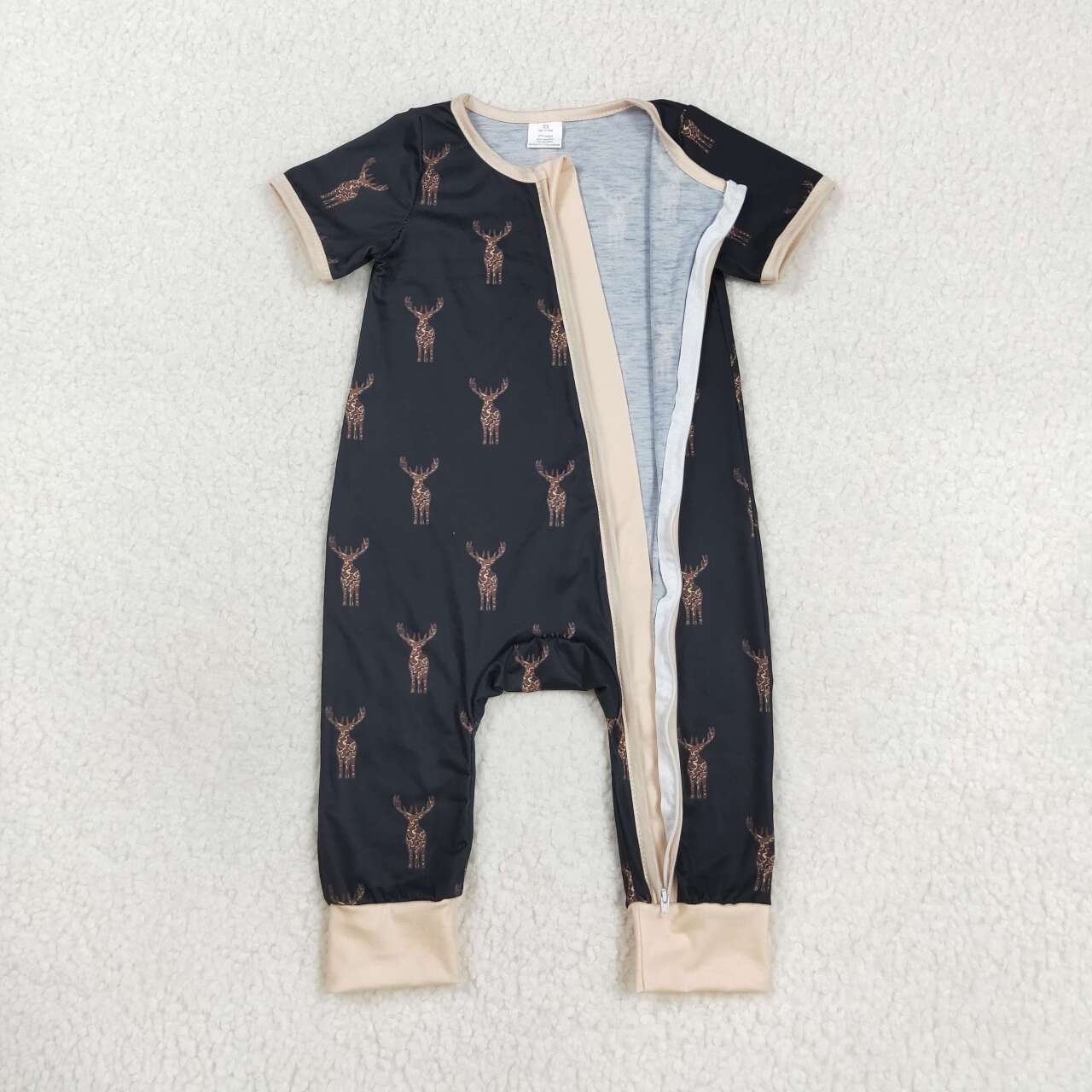 Black Cow Print Baby Romper With zipper