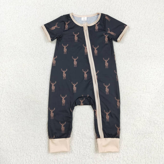 Black Cow Print Baby Romper With zipper