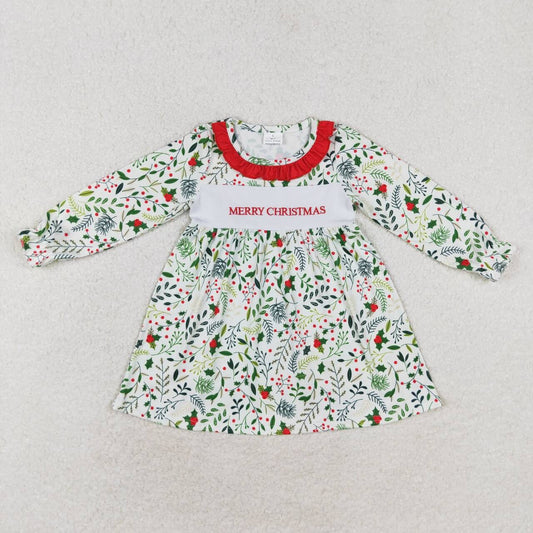 merry christmas Pattern Cartoon Long Sleeve Girls Dress