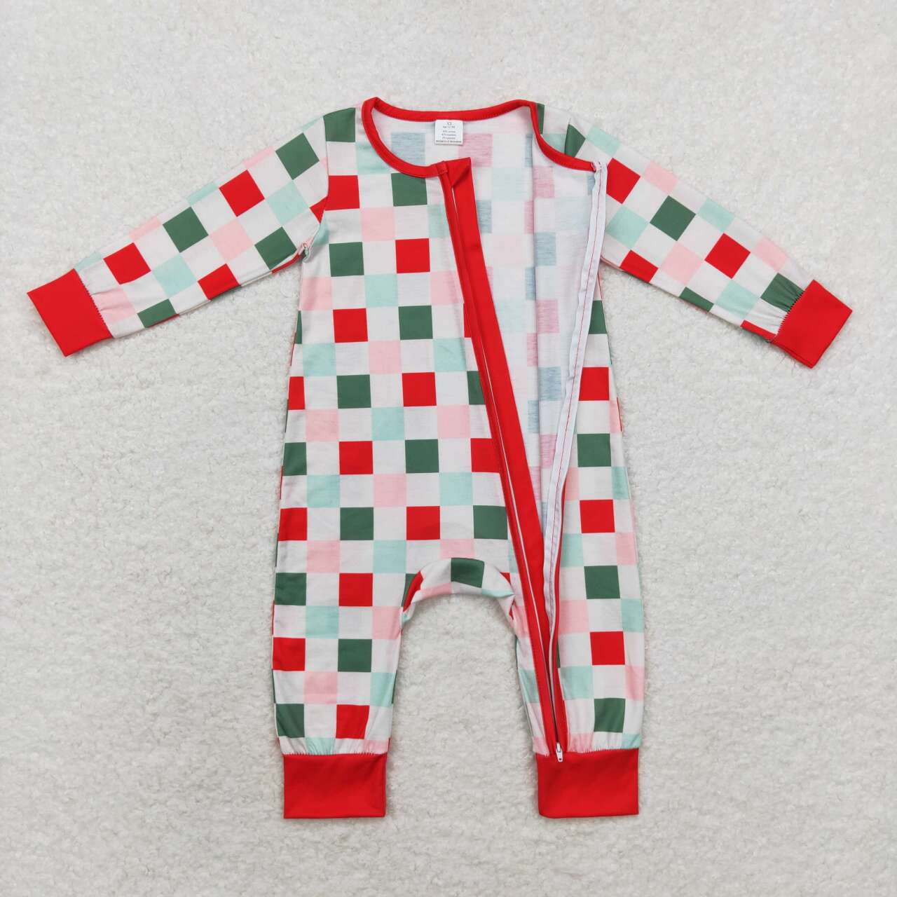 Plaid Print Baby Romper With zipper