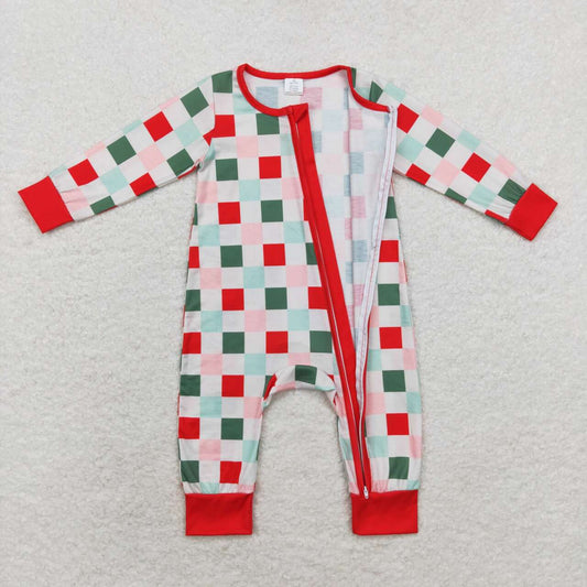 Plaid Print Baby Romper With zipper