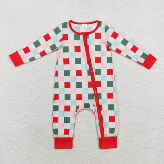 Plaid Print Baby Romper With zipper