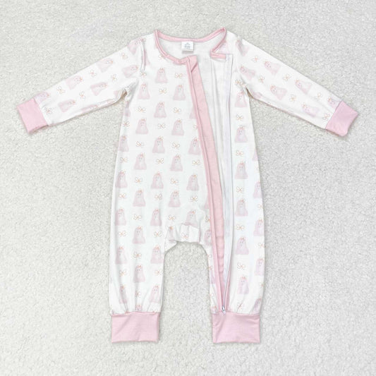 Pink Dog Baby Romper With zipper