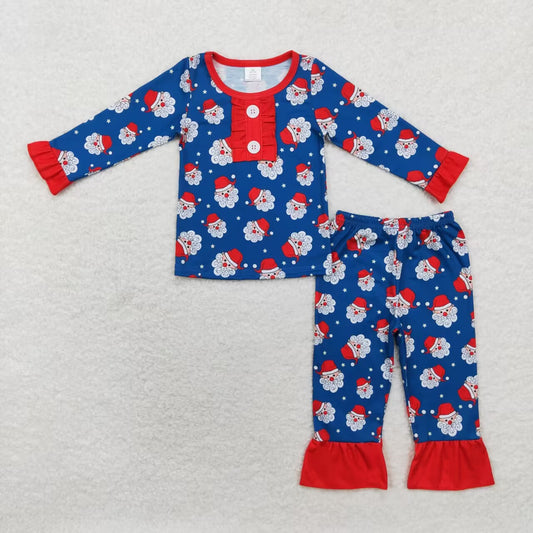 Christmas Blue Santa Long sleeve pajamas