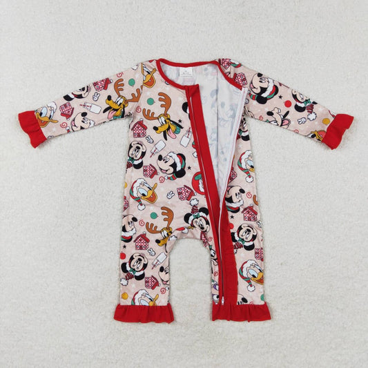 Christmas Red Cartoon Print Girls Baby Romper