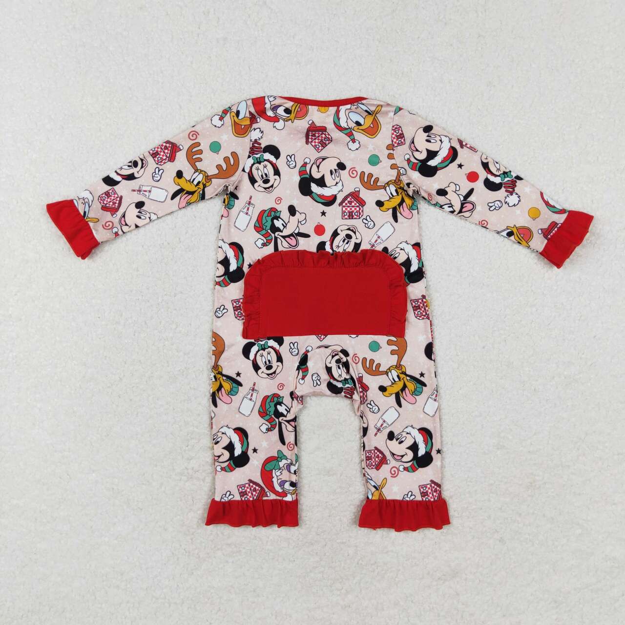 Christmas Red Cartoon Print Girls Baby Romper