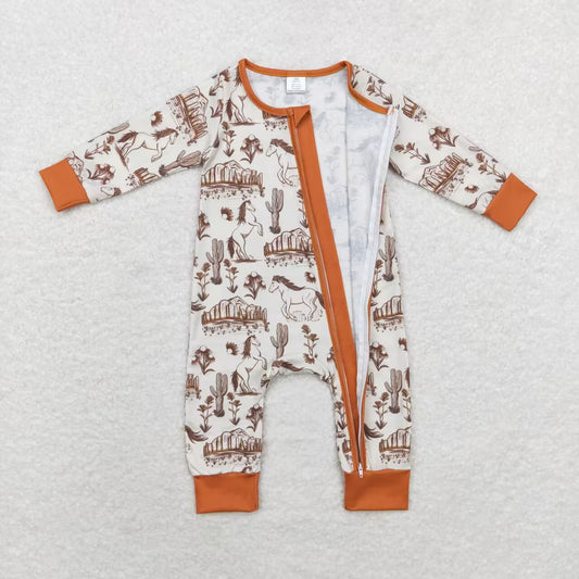 Western brown cactus Baby Romper With zipper