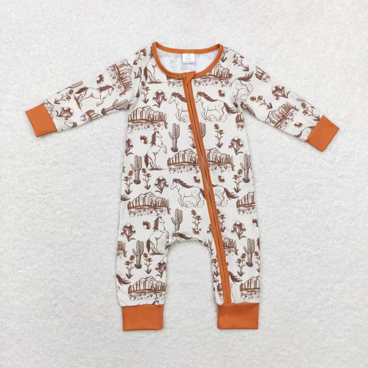 Western brown cactus Baby Romper With zipper