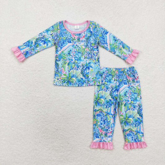 Blue floral Long sleeve pajamas