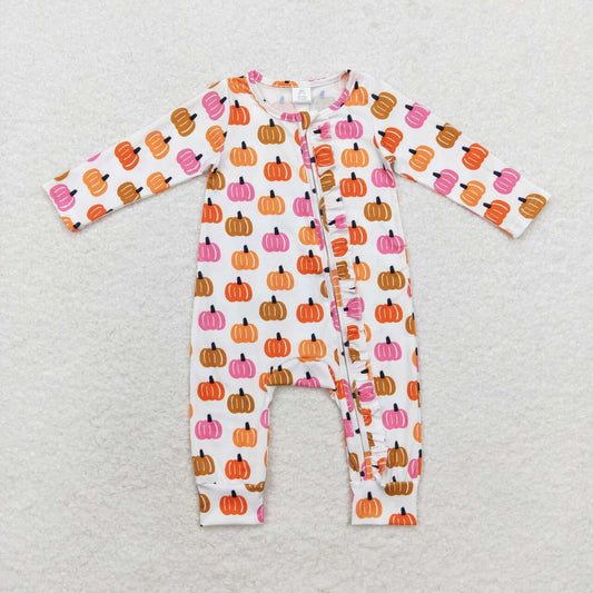 Pumpkin Print Baby Romper With zipper