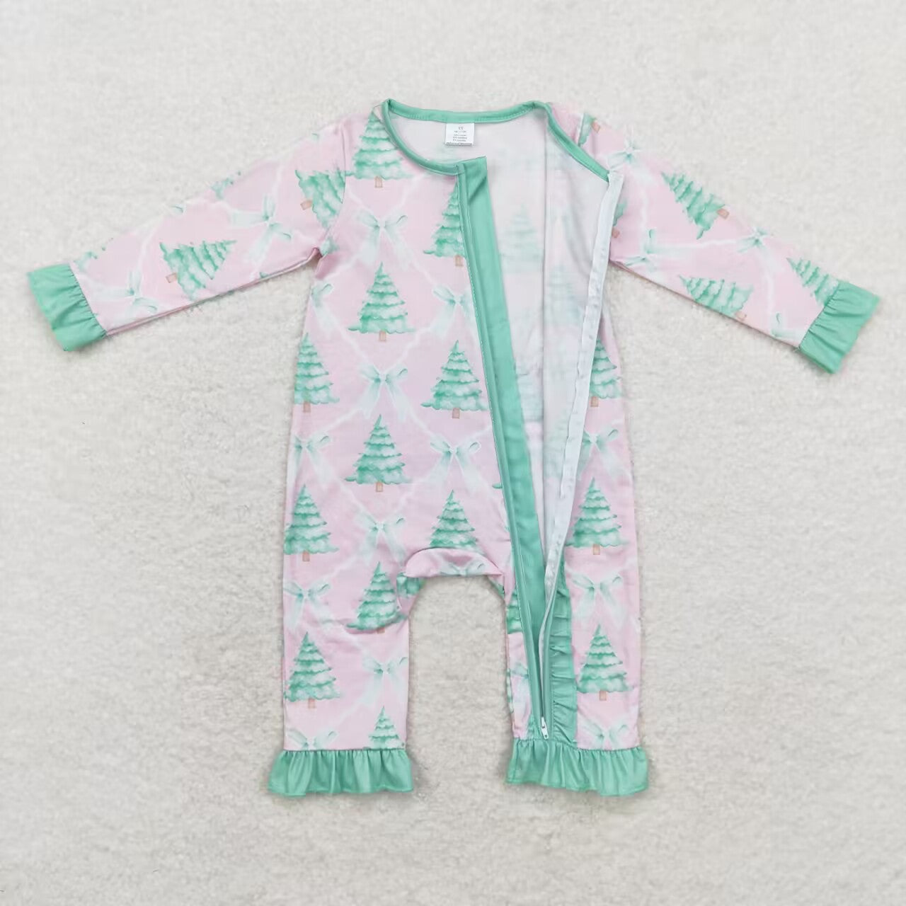 Christmas Green tree Baby Romper With zipper