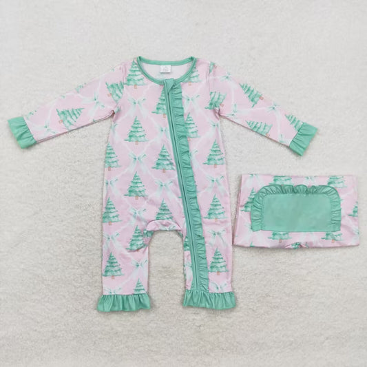 Christmas Green tree Baby Romper With zipper