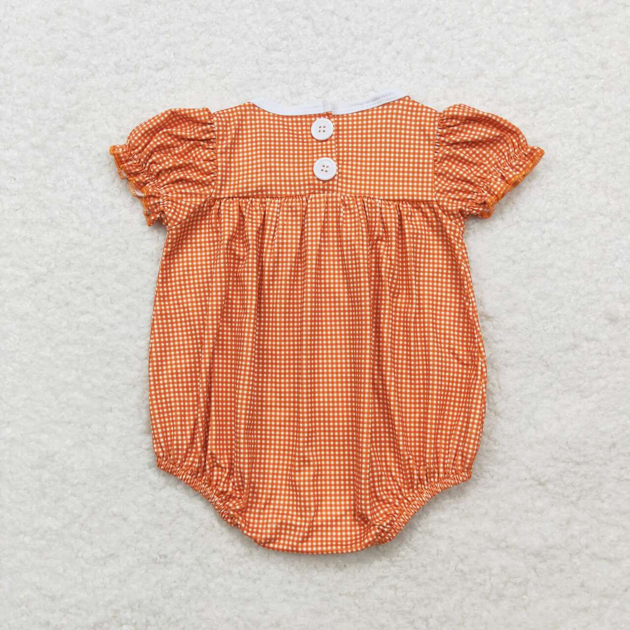 Halloween Orange pumpkin embroidery pink plaid Baby Romper