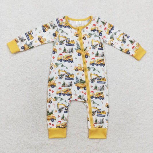 Christmas Yellow Car Tree Baby Romper With zipper