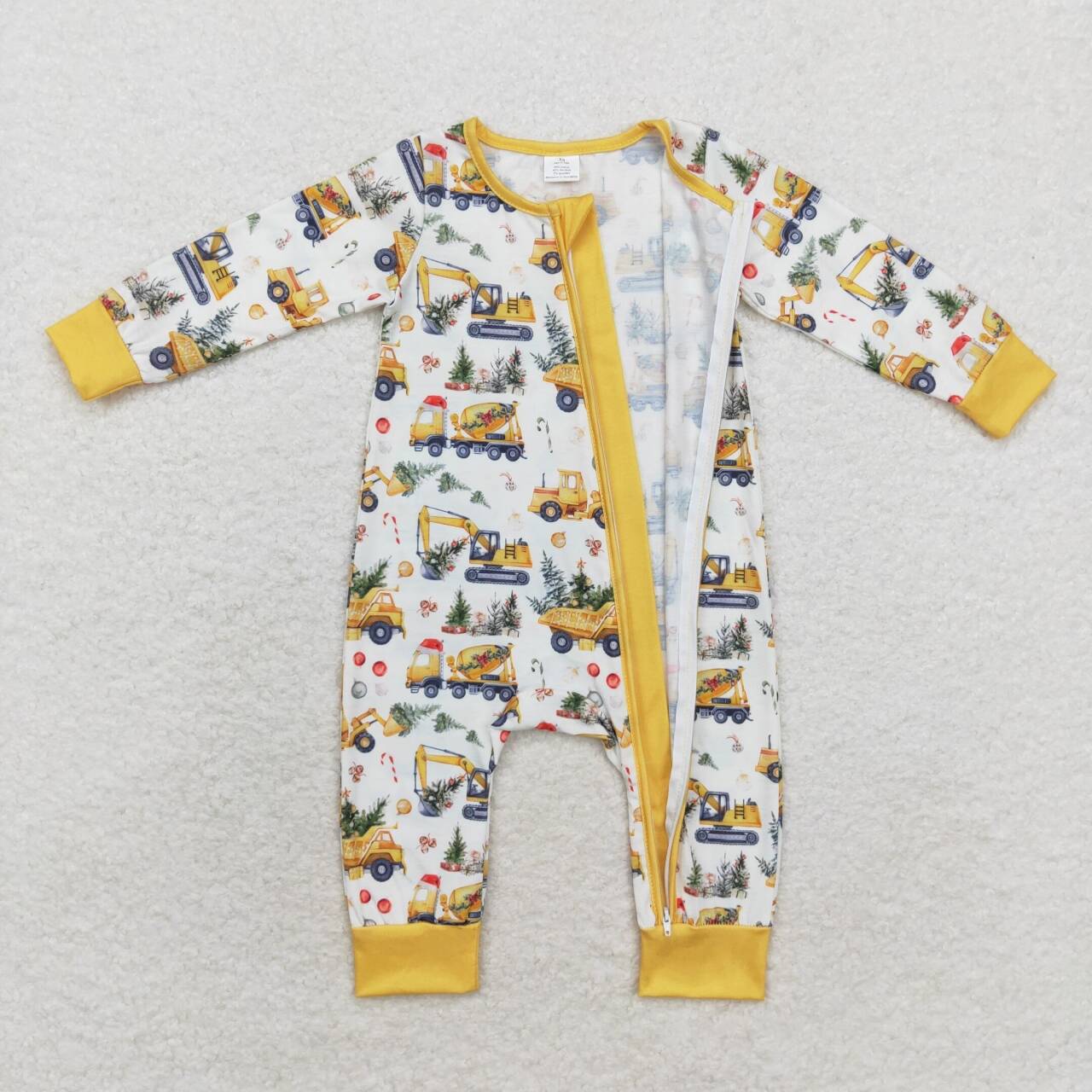 Christmas Yellow Car Tree Baby Romper With zipper