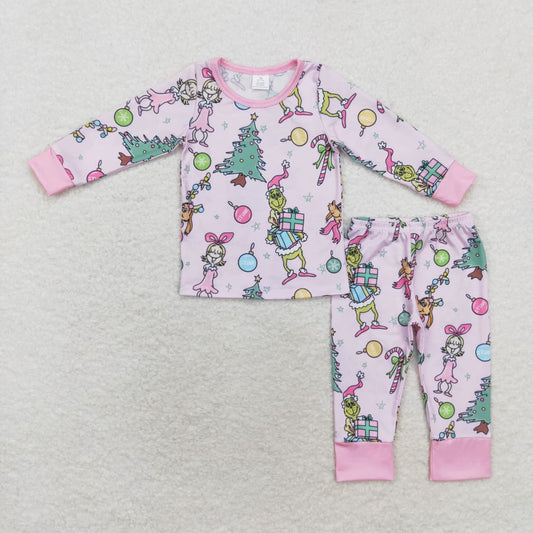 Christmas Pink Cartoon print Long Sleeve pajamas