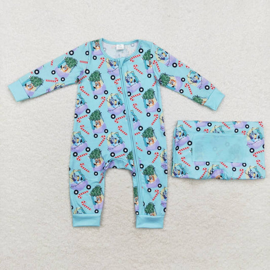 Christmas blue Dog Baby Romper With zipper