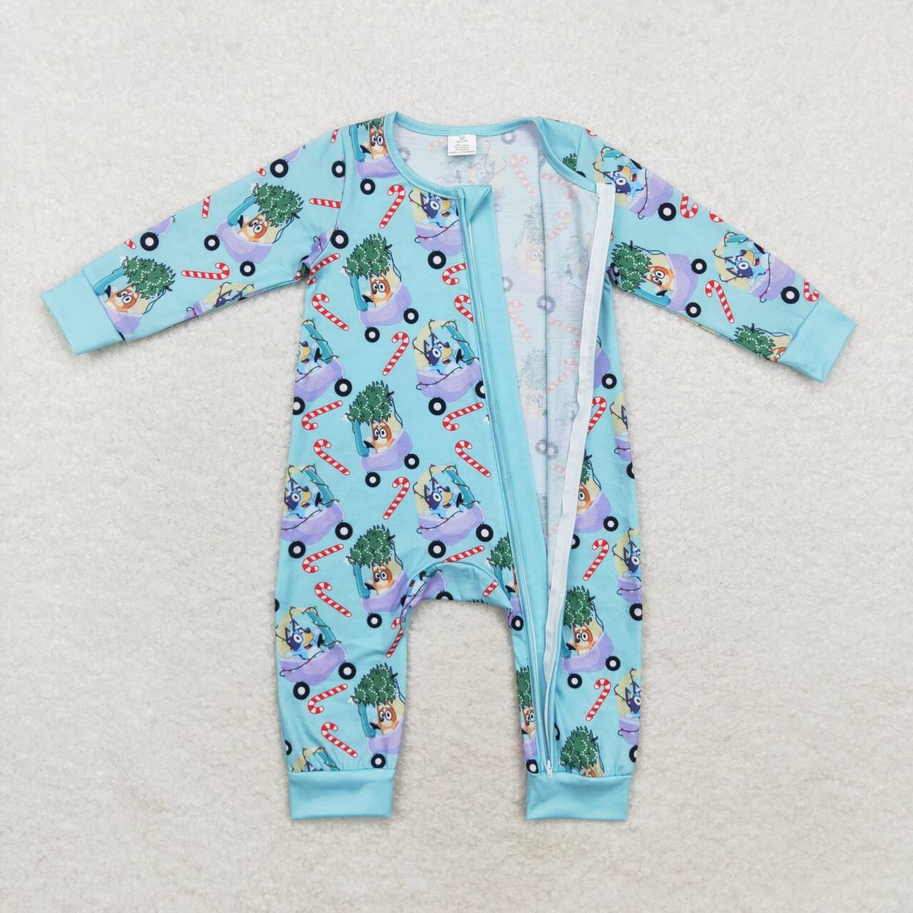 Christmas blue Dog Baby Romper With zipper