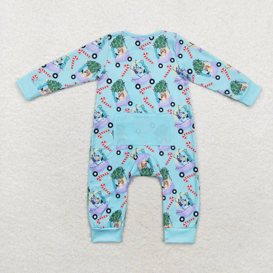 Christmas blue Dog Baby Romper With zipper