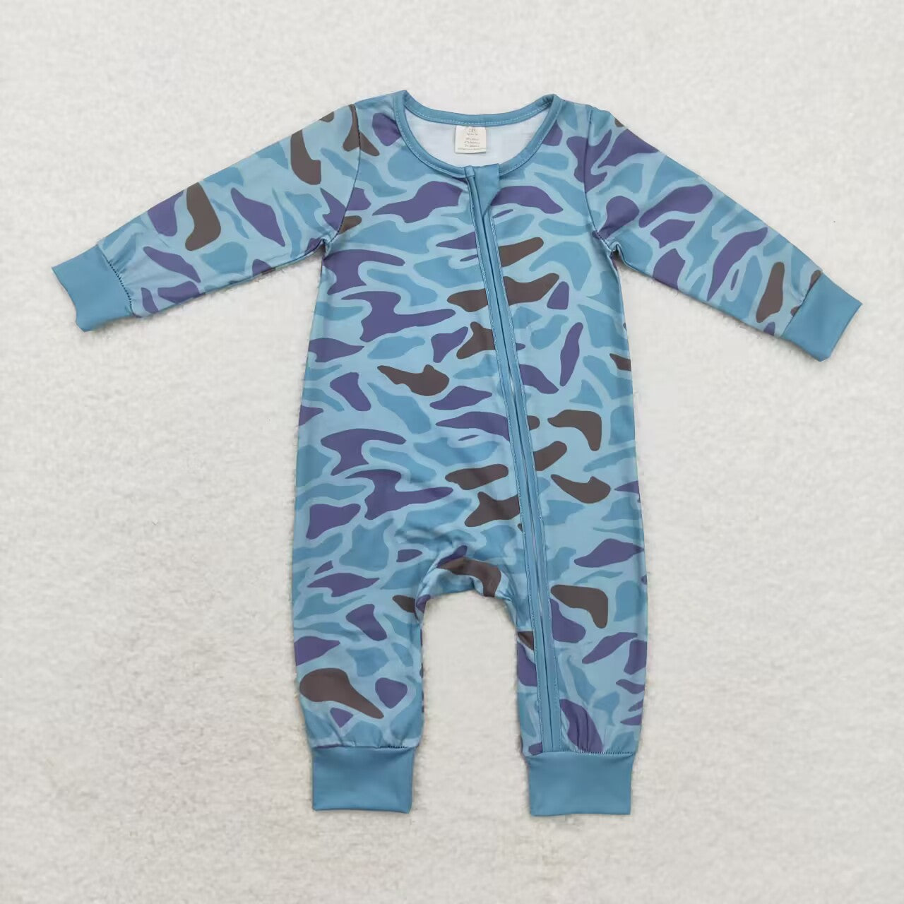 Blue Camo Print Baby Romper With zipper