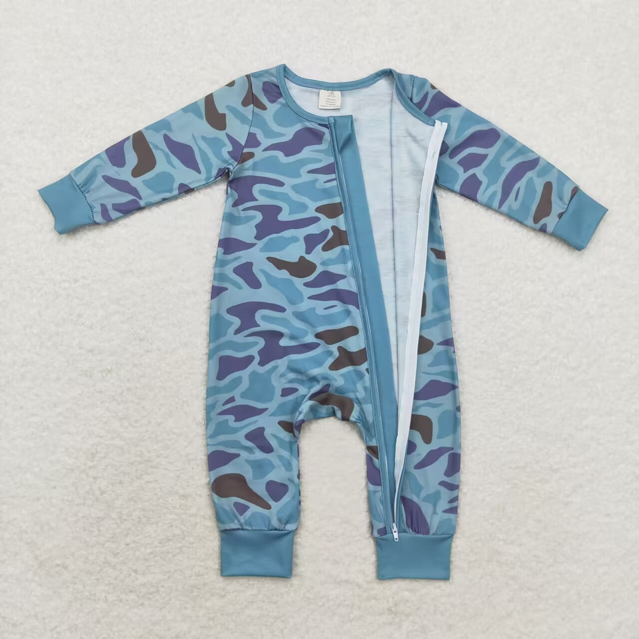 Blue Camo Print Baby Romper With zipper