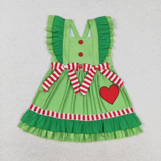 Christmas Green Sleeve heart Girls Dress