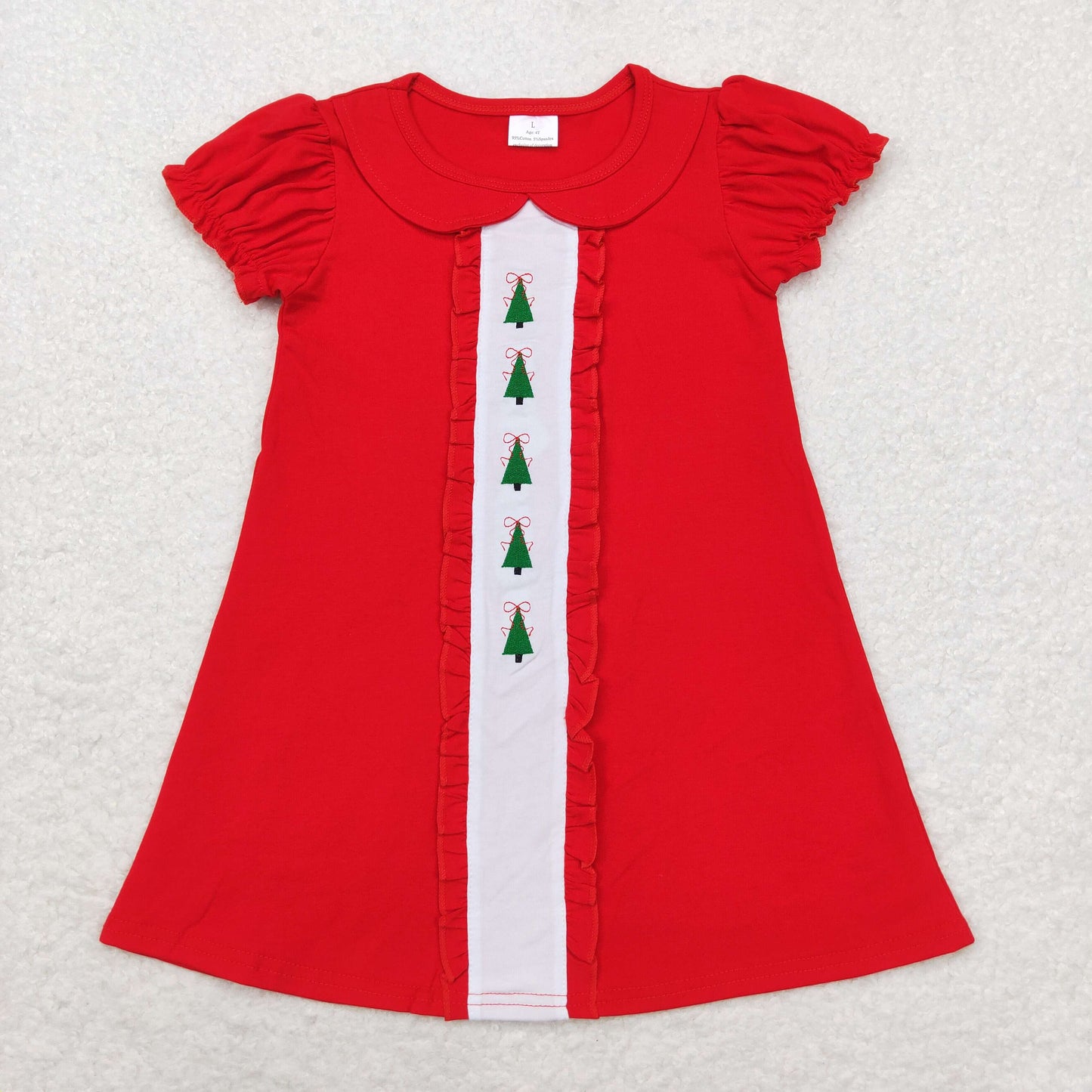 Christmas Embroidery Red Tree Girls Dress