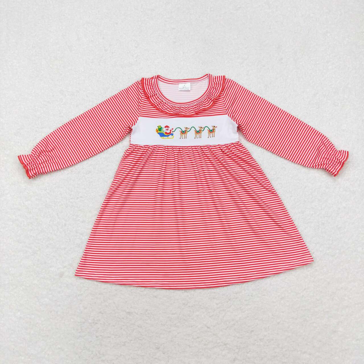 Christmas Embroidery Red stripe deer Girls Dress