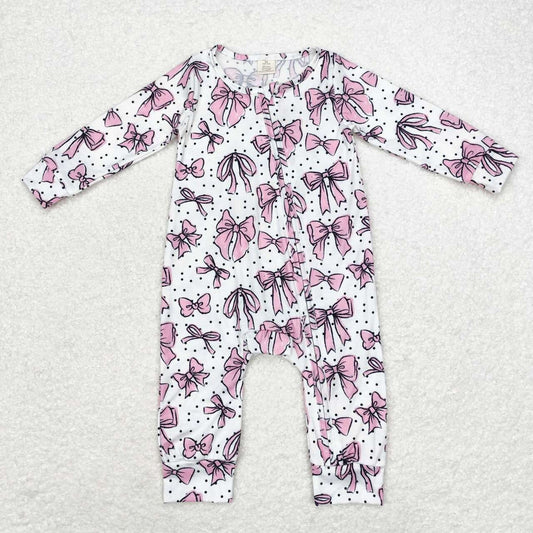 bow pattern Print Baby Romper With zipper