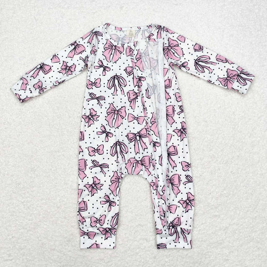 bow pattern Print Baby Romper With zipper