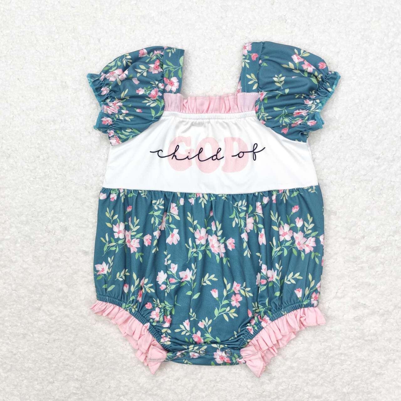 blue floral GOD Baby Romper